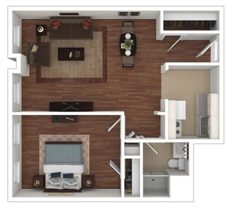 Floor plan for 1 bed, 1 bath, 650 sqft